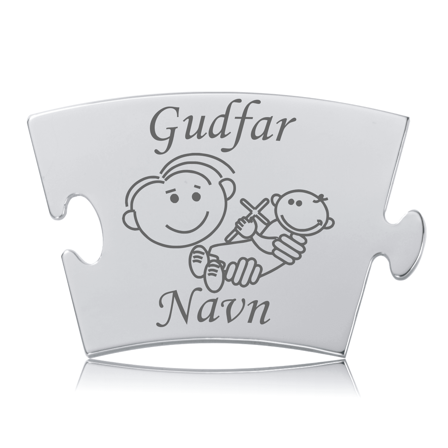 Memozz Classic brik "Gudfar - Model Puzle" i blankt stål med gravering af voksen og barn