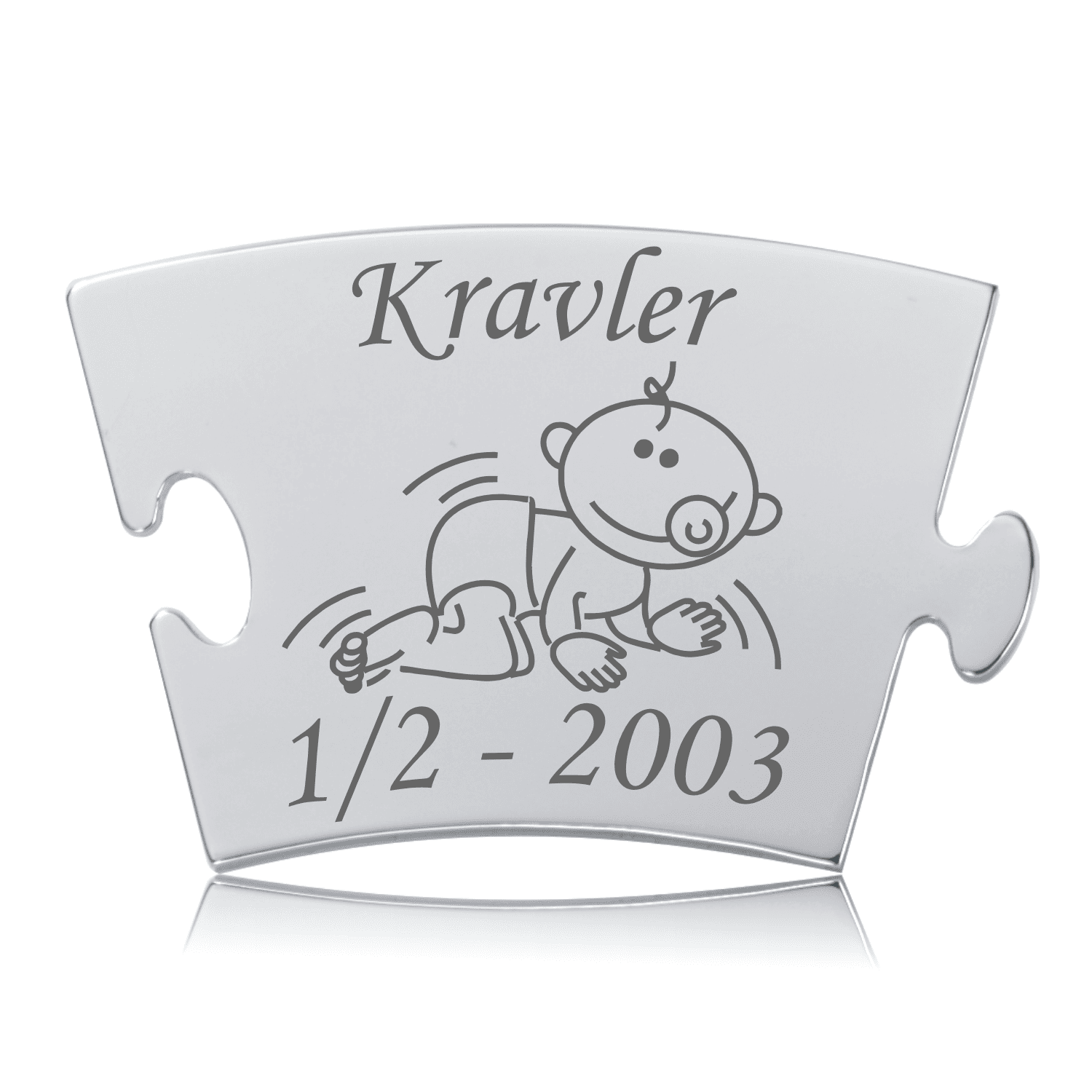 Memozz Classic "Kravler" mindebrik i håndpoleret stål med graveret baby og tekst
