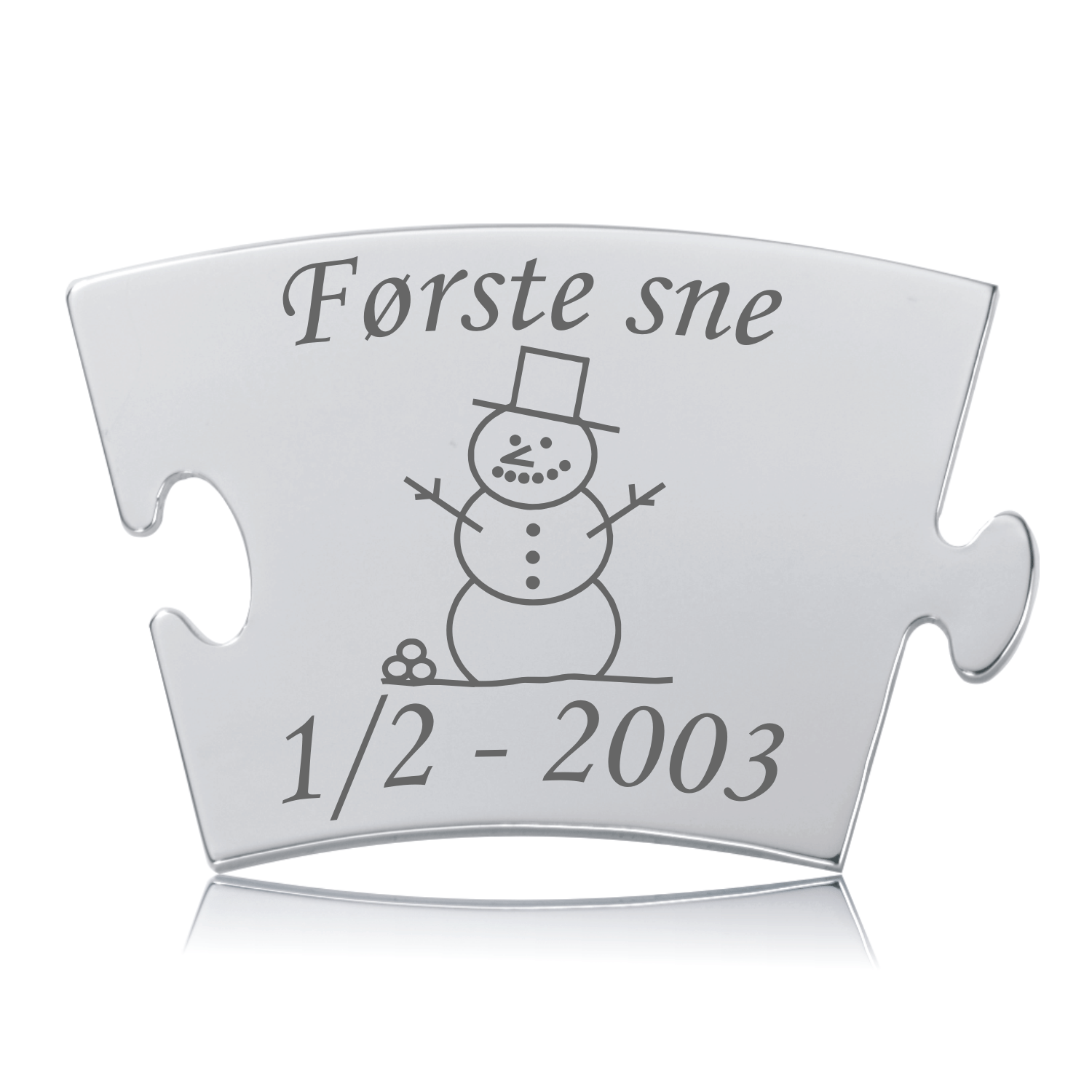 Memozz Classic mindebrik "Første sne" i poleret rustfrit stål med gravering af snemand