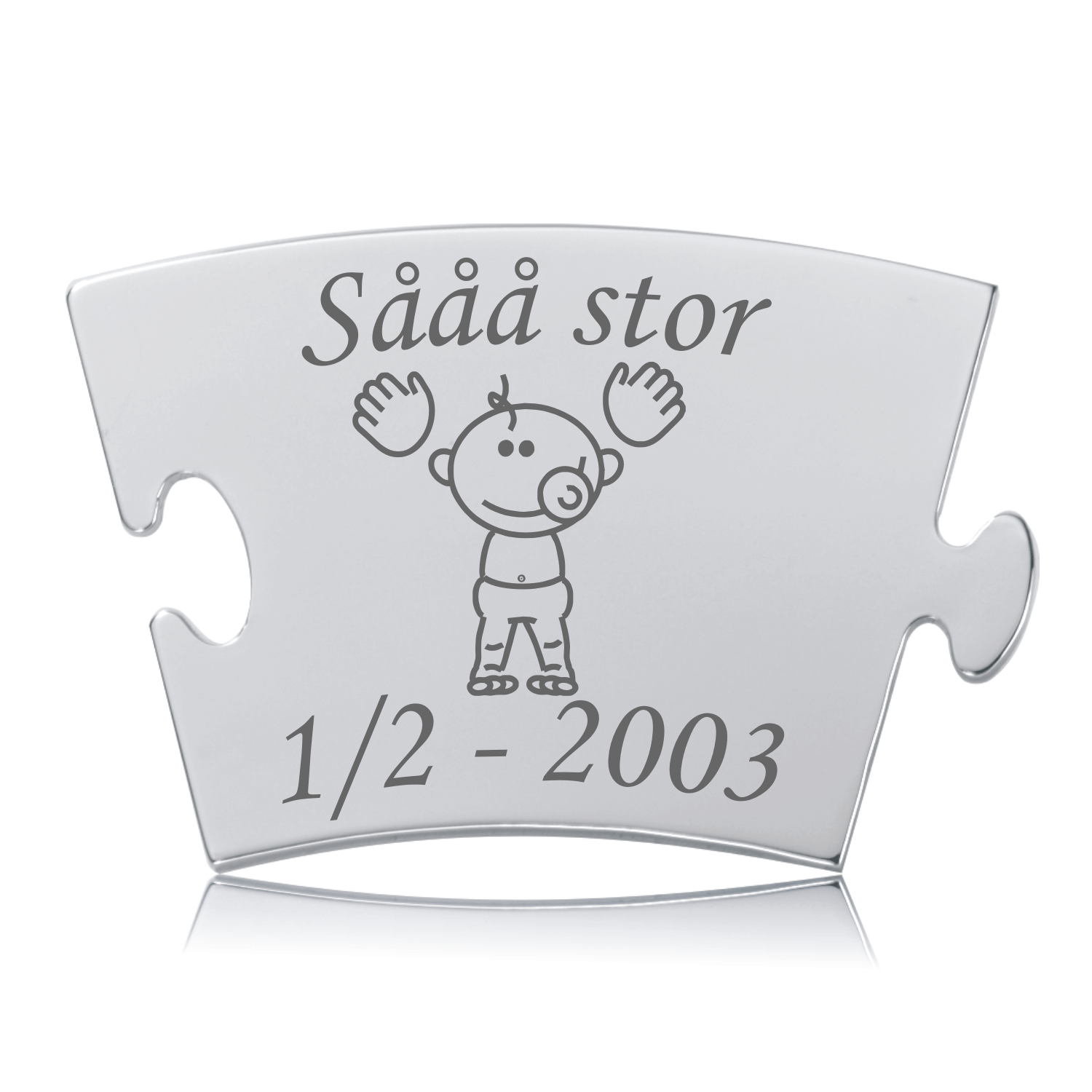 Memozz Classic brik "Sååå stor" i poleret rustfrit stål med gravering af baby