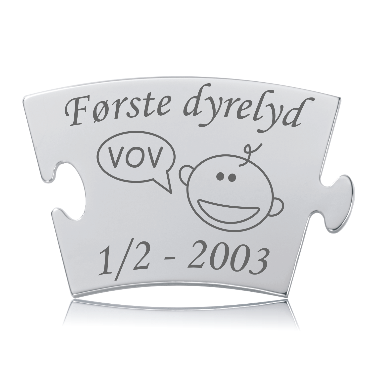 Memozz Classic brik "Første dyrelyd" med graveret baby og taleboble "VOV"