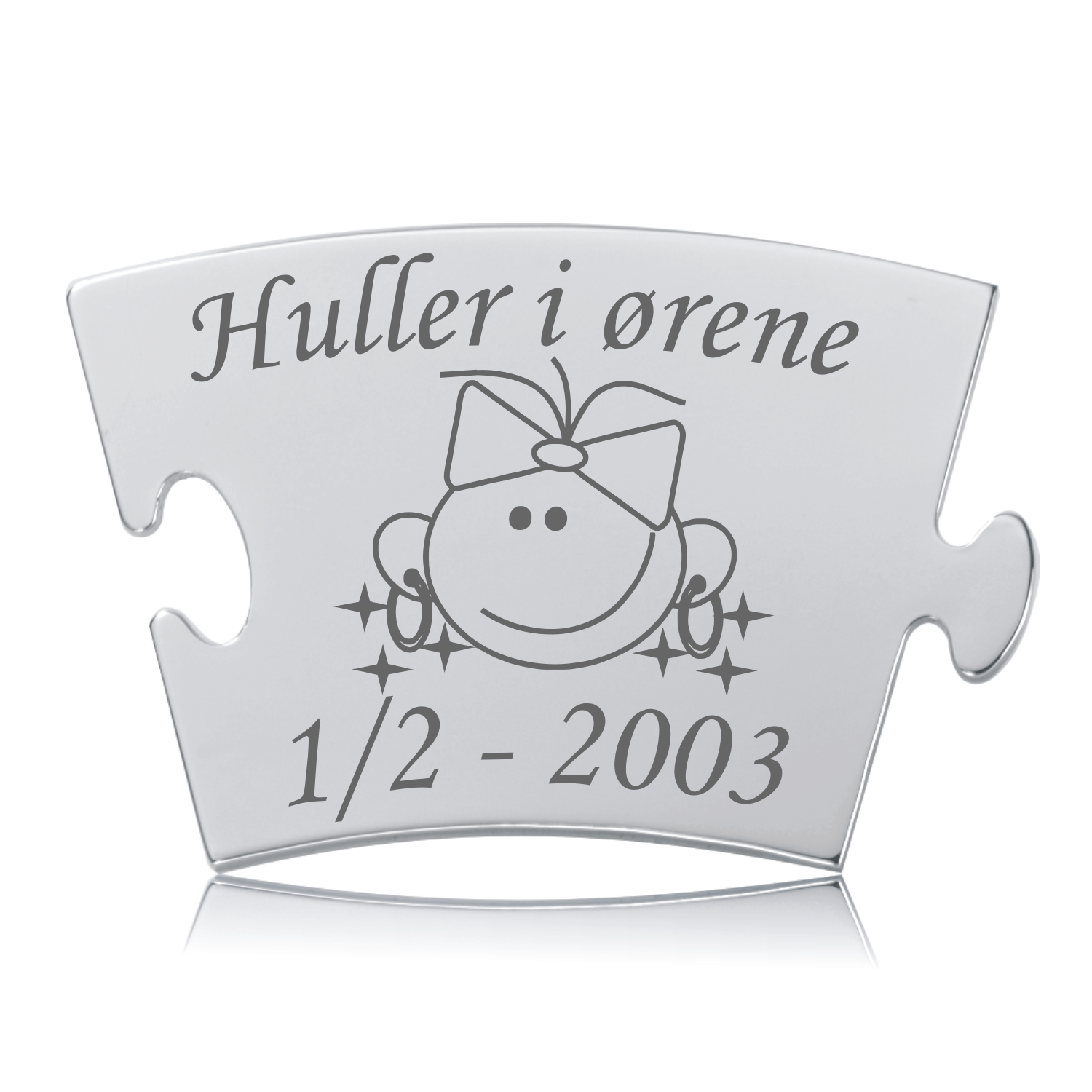 Memozz Classic brik "Huller i ørene" i poleret rustfrit stål med detaljeret lasergravering