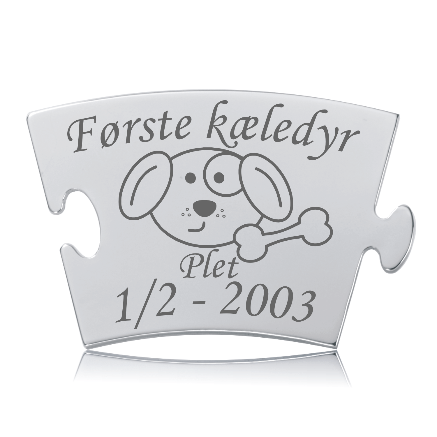 Memozz Classic brik "Første kæledyr - Hund" i skinnende rustfrit stål med graveret hundemotiv.