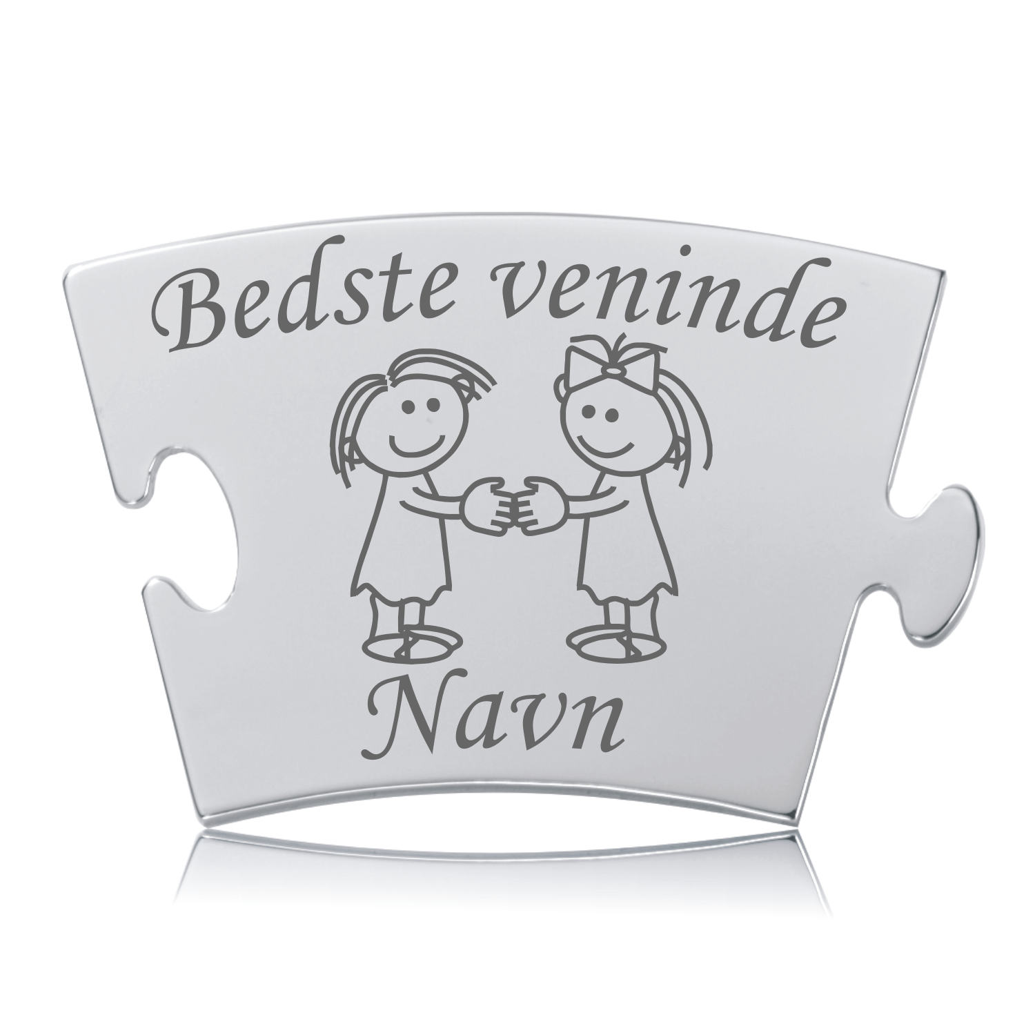 Memozz Classic brik "Bedste veninde" i håndpoleret rustfrit stål med gravering af to piger der holder i hånd og teksten "Bedste veninde" samt plads til navn.
