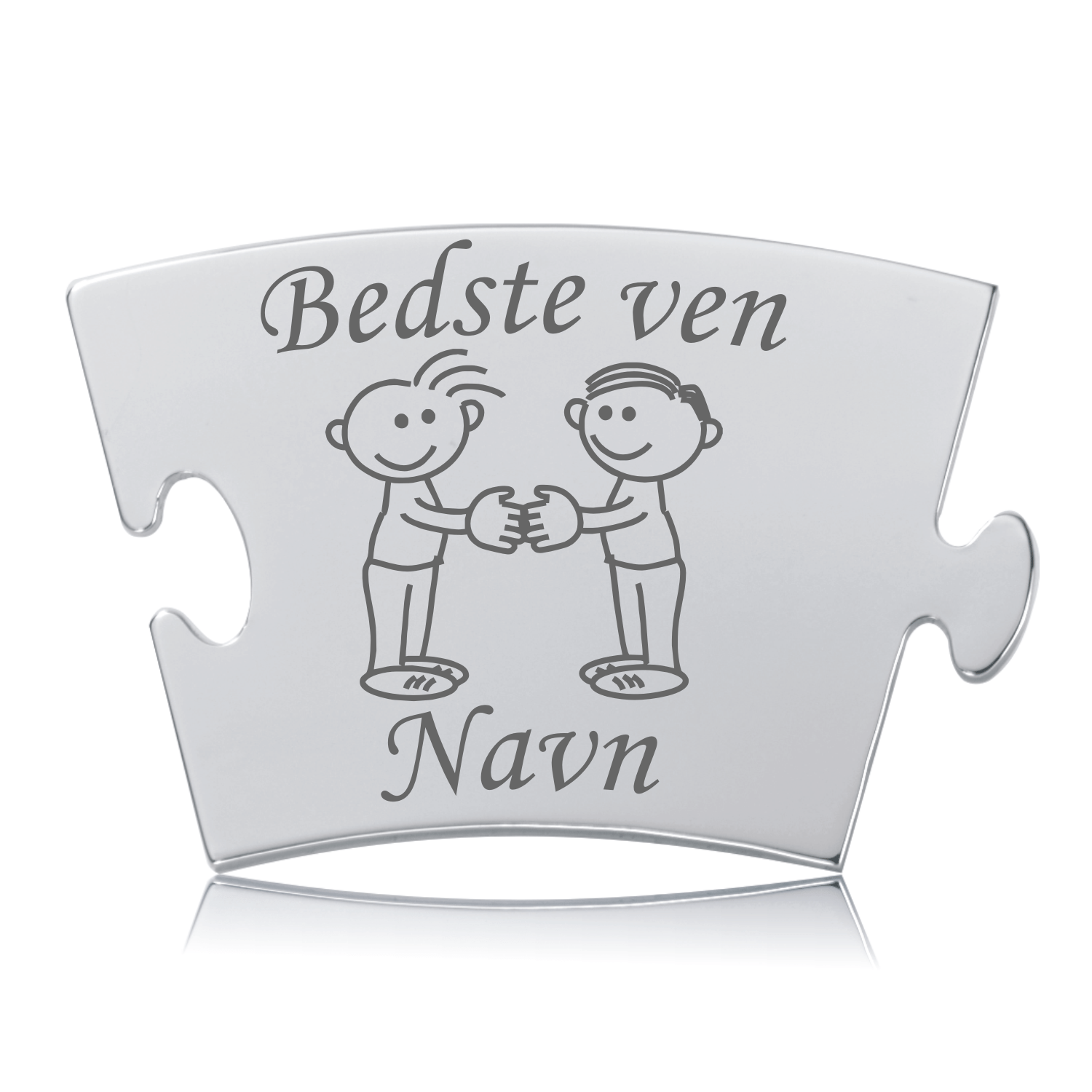 Memozz Classic brik "Bedste ven" i håndpoleret rustfri stål med gravering af to smilende figurer der holder hænder og plads til navn
