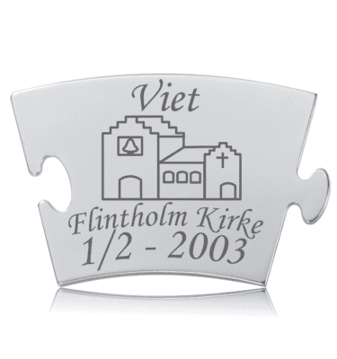 Memozz Classic brik "Viet - Model Kirke" i graveret rustfrit stål til bryllup
