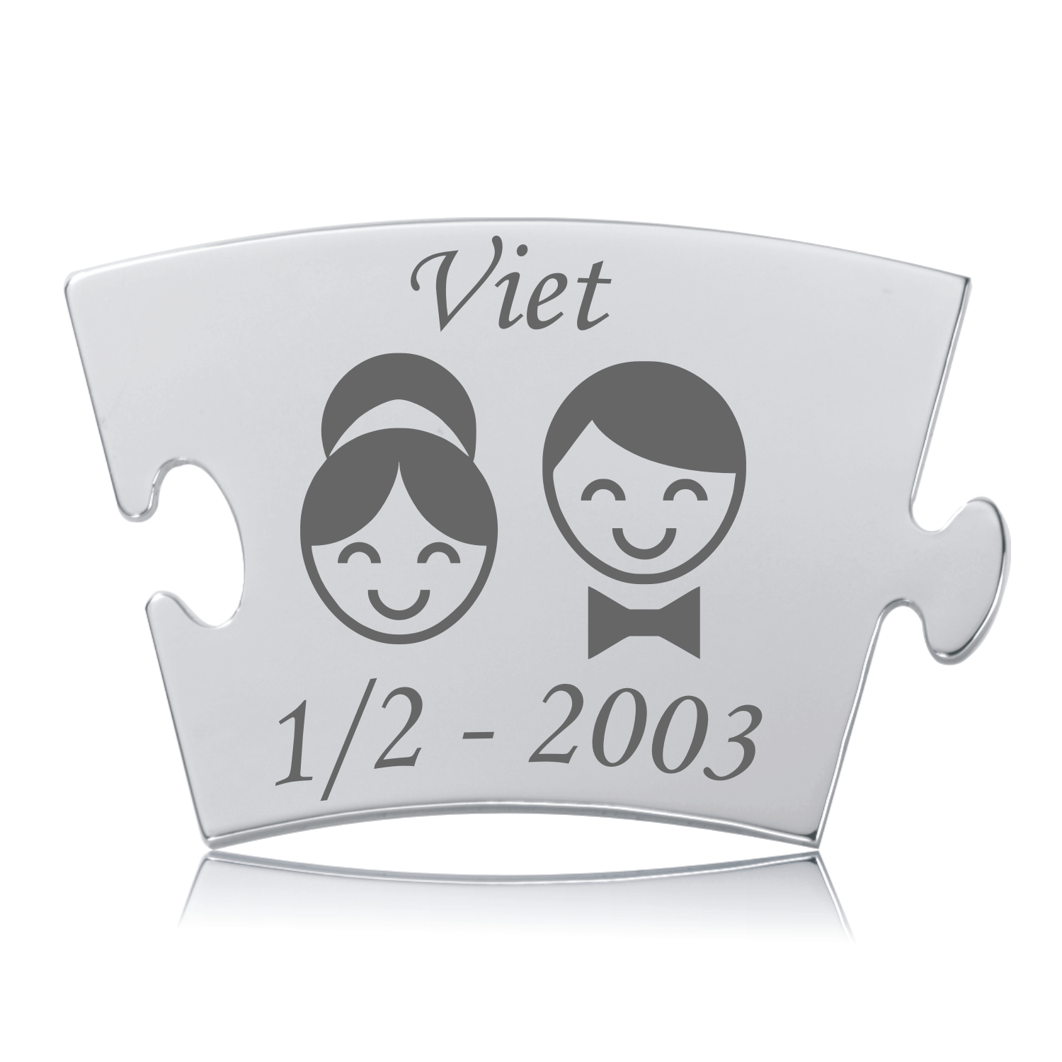 Viet - Model Par mindebrik i blankpoleret stål med gravering af et par og et årstal