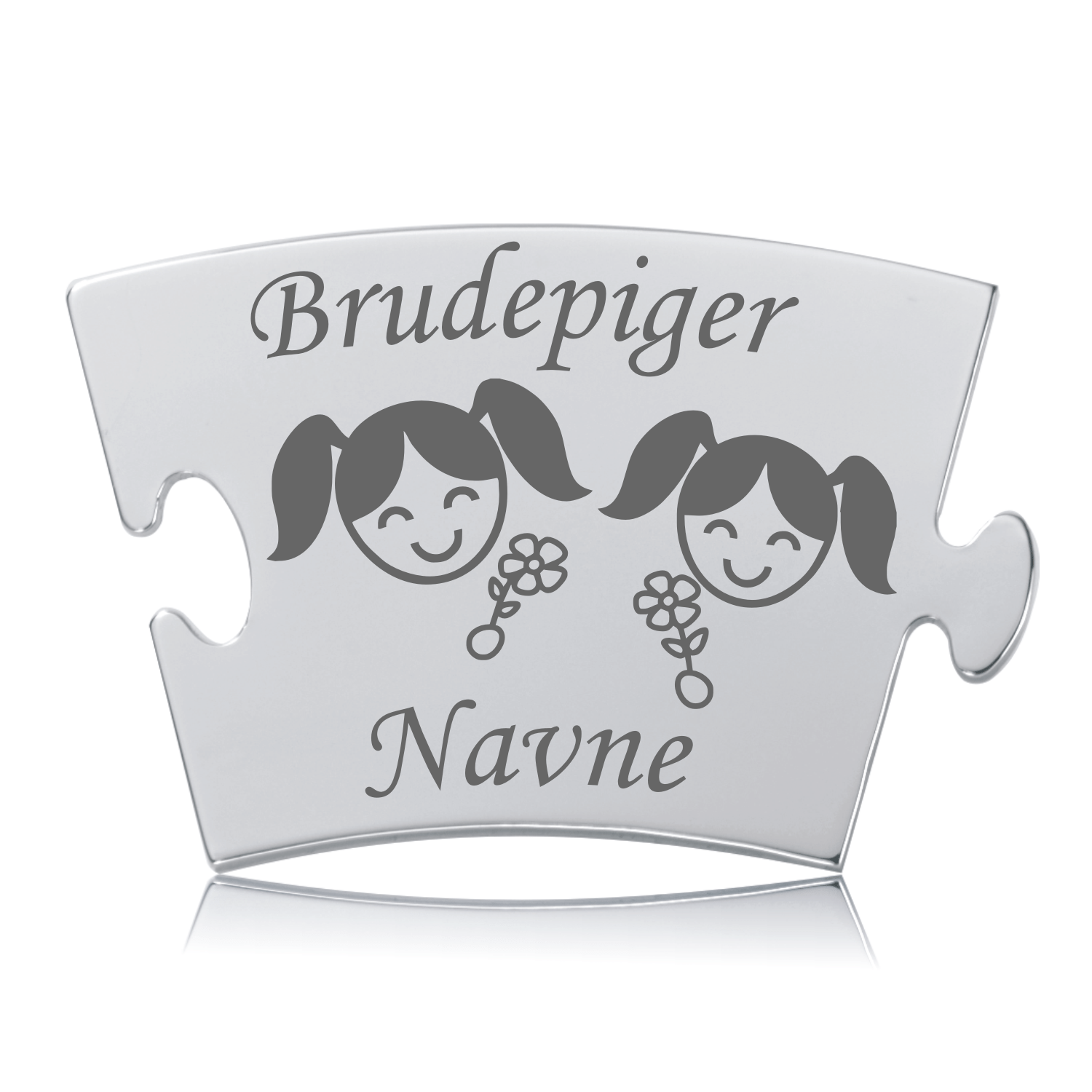 Brudepiger Brik - Personlig Gravering i Stål Memozz Classic Brudepiger brik i poleret stål med gravering af to piger og teksten "Brudepiger Navne"