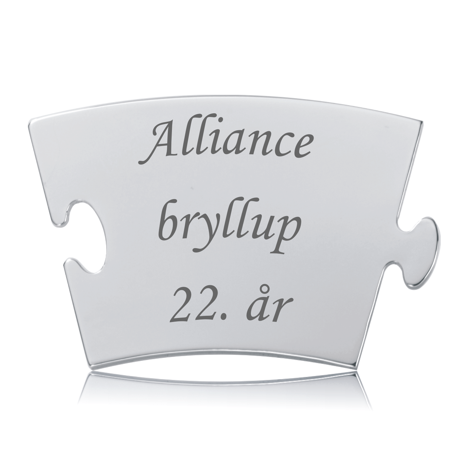 Memozz Classic Alliancebryllupsbrik i skinnende rustfrit stål med mørk graveringstekst "Alliancebryllup 22. år".