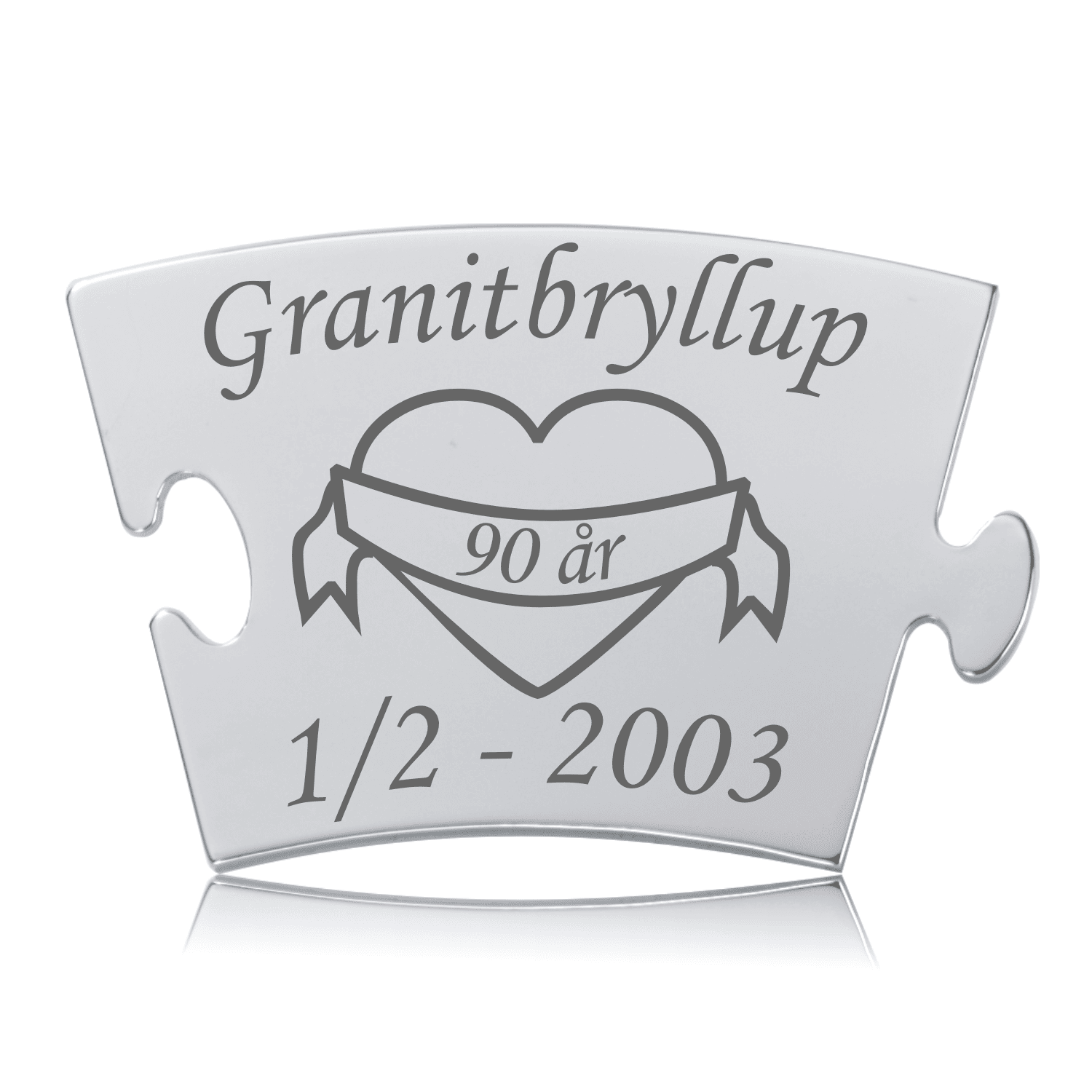 Granitbryllup Brik til Memozz Classic Mindetavle Memozz Classic Granitbryllup brik i skinnende stål med gravering af hjerte og "90 år"