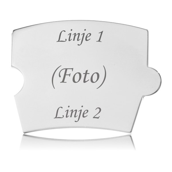 Memozz Spin Lav-selv Brik til foto med gravering af "Linje 1", "(Foto)", "Linje 2" på håndpoleret rustfrit stål