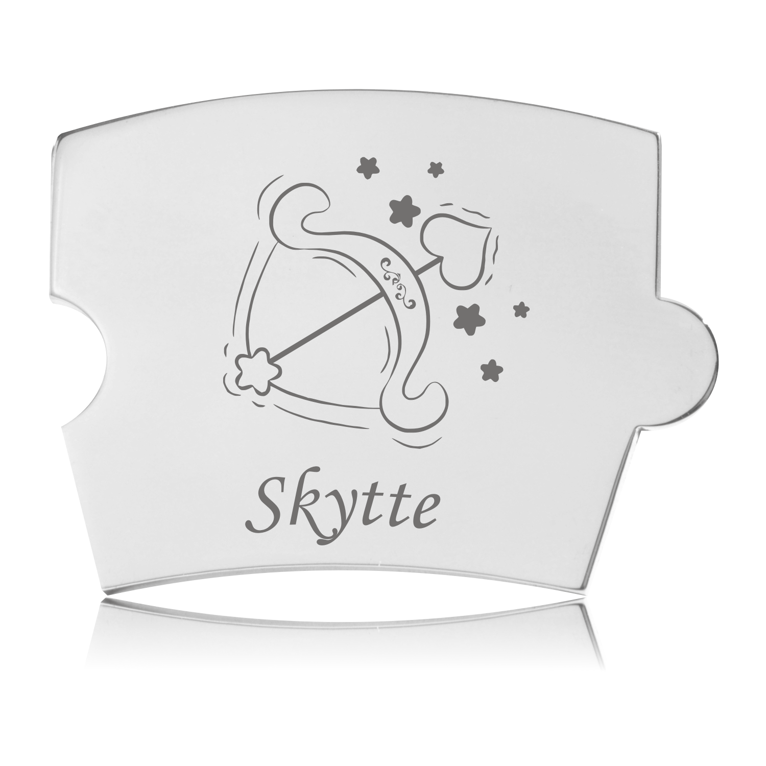 Memozz Spin brik med Skytte stjernetegn i graveret rustfrit stål, med bue og stjerner