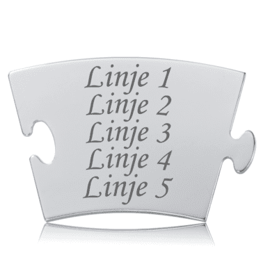Blank Lav-selv Brik til Memozz Classic med eksempler på 5 linjers tekstgravering i skinnende rustfrit stål på hvid baggrund