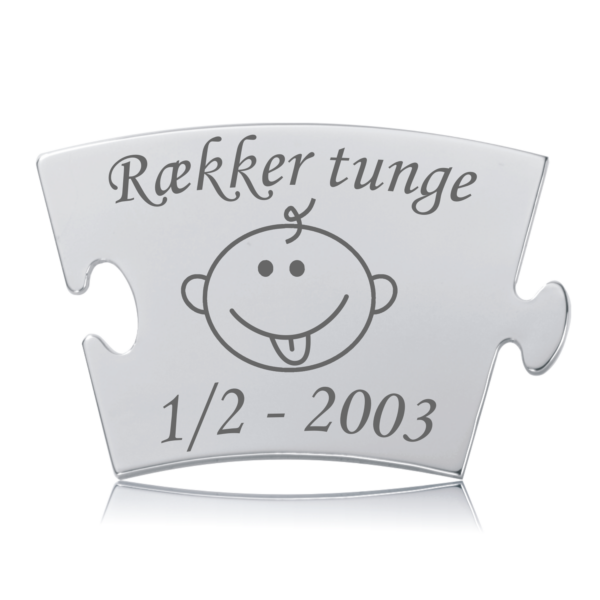 Rækker Tunge Mindebrik i Rustfrit Stål til Memozz Classic Memozz Classic mindebrik "Rækker tunge" med babyansigt og inskription graveret i skinnende rustfrit stål