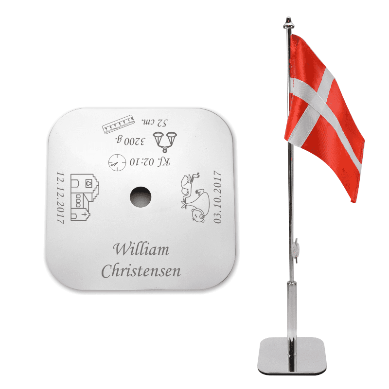 Bordflagstang firkantet med gravering