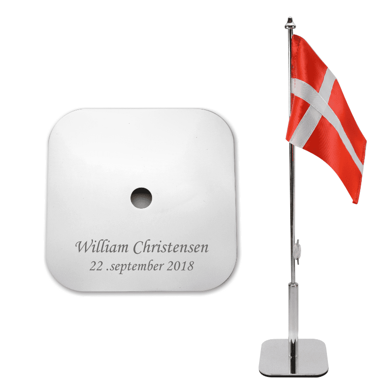 Bordflag med navn og dato firkantet fod