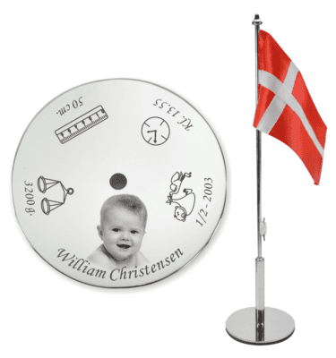 Fødselsdagsflag med foto indgravering