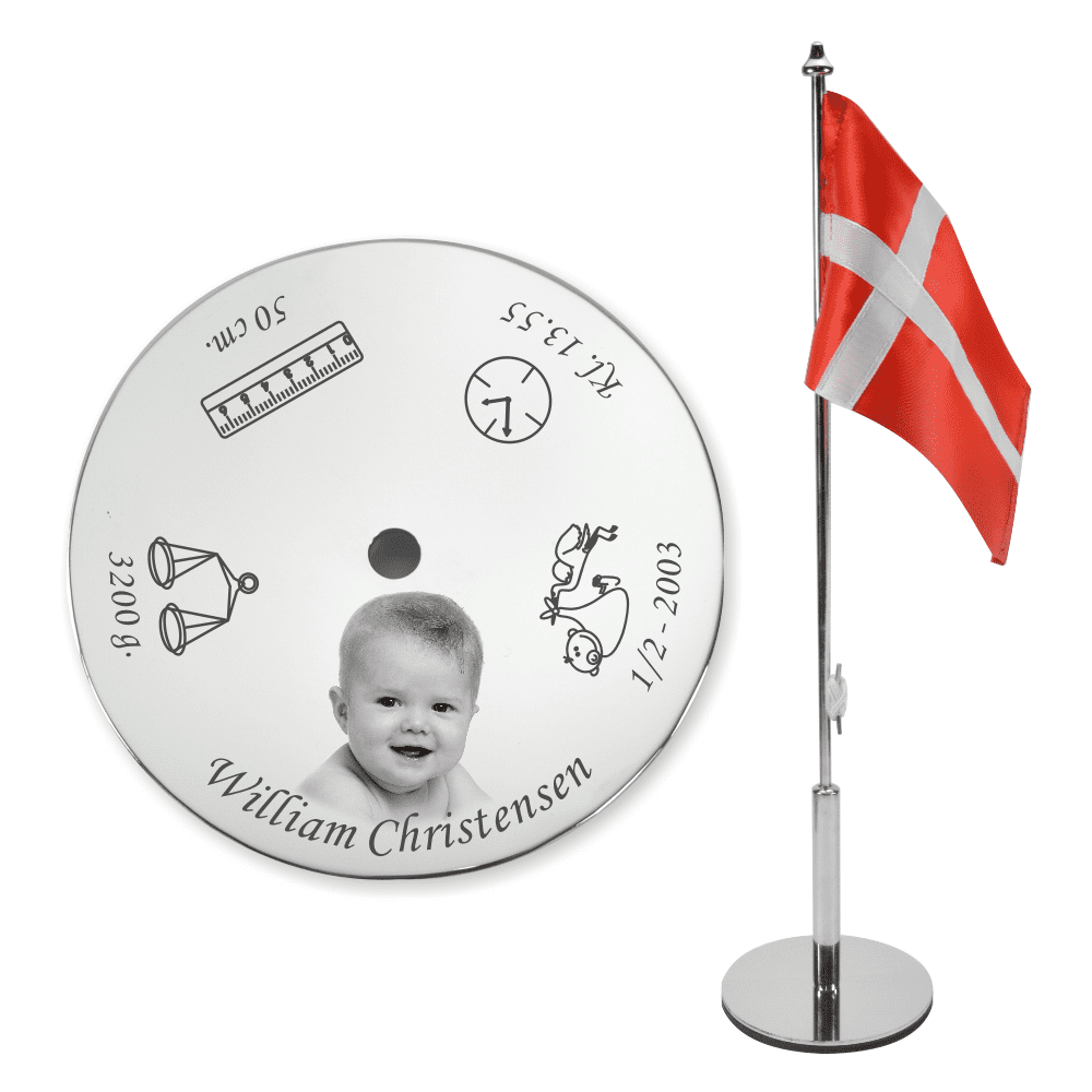 Fødselsdagsflag med foto indgravering