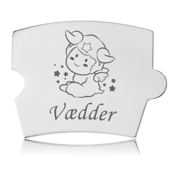 Memozz Spin brik med motiver af en sød, tegnet Vædder-figur i rustfrit stål, omgivet af stjerner og teksten "Vædder" indgraveret.