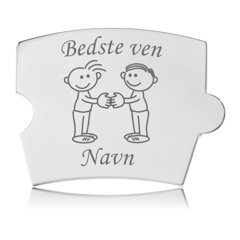 Memozz Spin Brik - Bedste ven Memozz Spin brik i håndpoleret rustfrit stål med gravering af to venner, der holder i hånd, omgivet af teksten "Bedste ven" og plads til navn.