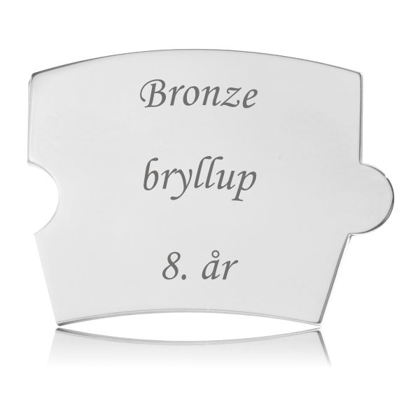 Blankpoleret Memozz Spin brik i rustfrit stål til bronzebryllup med mørkegrå gravering "Bronzebryllup 8. år".