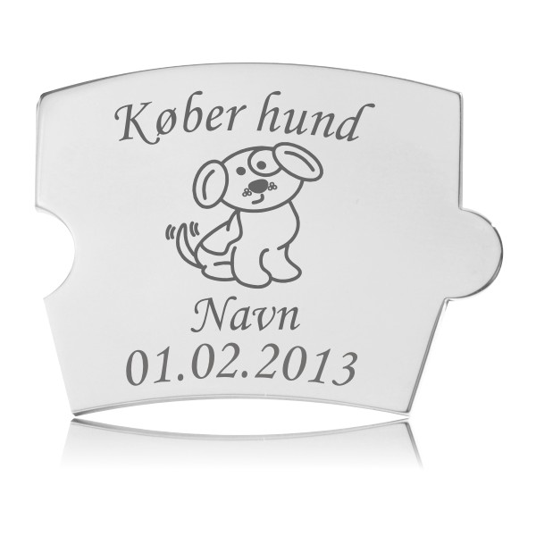 Memozz Spin brik "Køber hund" i spejlblankt rustfrit stål med graveret hundemotiv og tekst