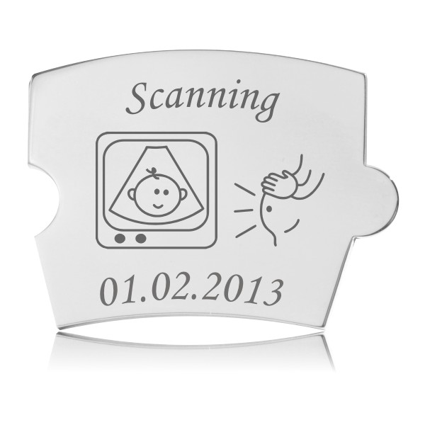 Memozz Spin brik "Scanning" i håndpoleret rustfrit stål med graveret ultralydsmotiv