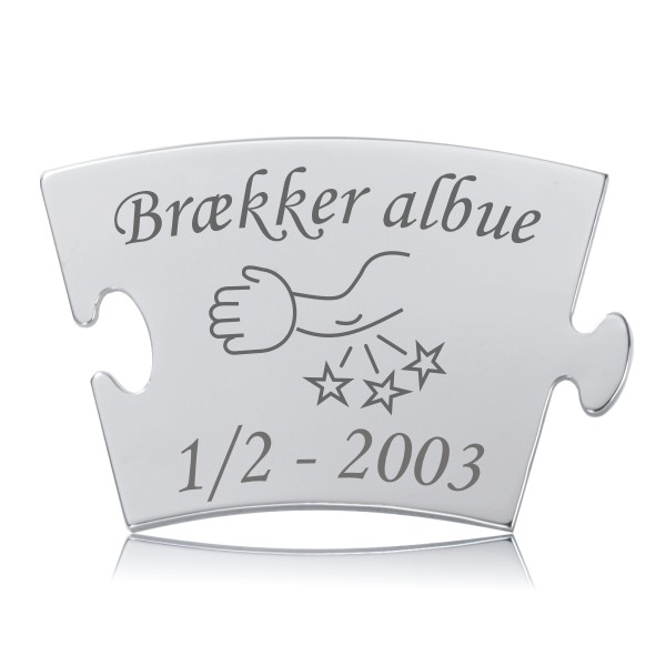 Brækker albue Memozz Classic Brik Memozz Classic brik i håndpoleret rustfrit stål med gravering af Brækker albue motiv og tekst