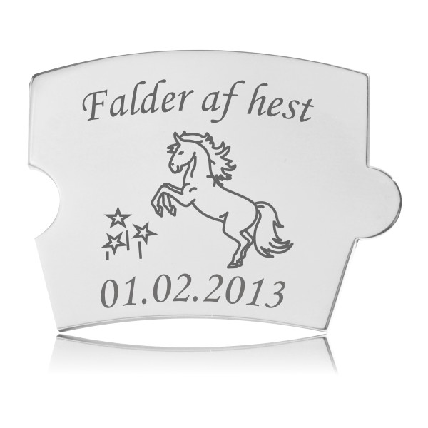 Memozz Spin brik Falder af hest Memozz Spin brik i poleret rustfrit stål med lasergraveret hest og teksten "Falder af hest"