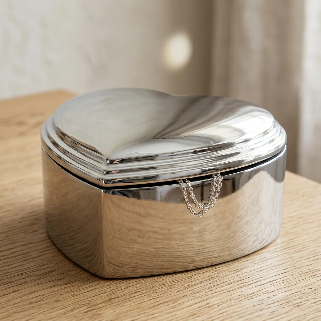 Forkromet smykkeskrin - skandinavisk indretning Forkromet smykkeskrin 12x12 cm i et lyst skandinavisk hjem